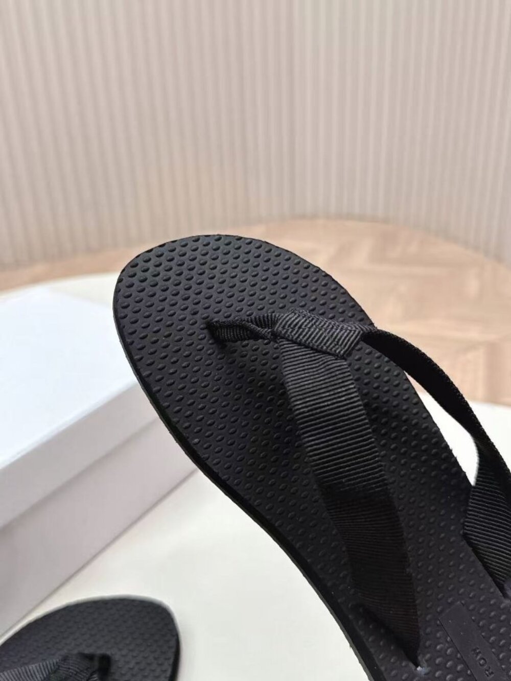 The Row Black Ribbed Strap Flip Flops - Picture 3 of 6